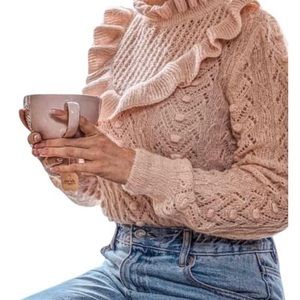 ZARA ruffle blush knit sweater